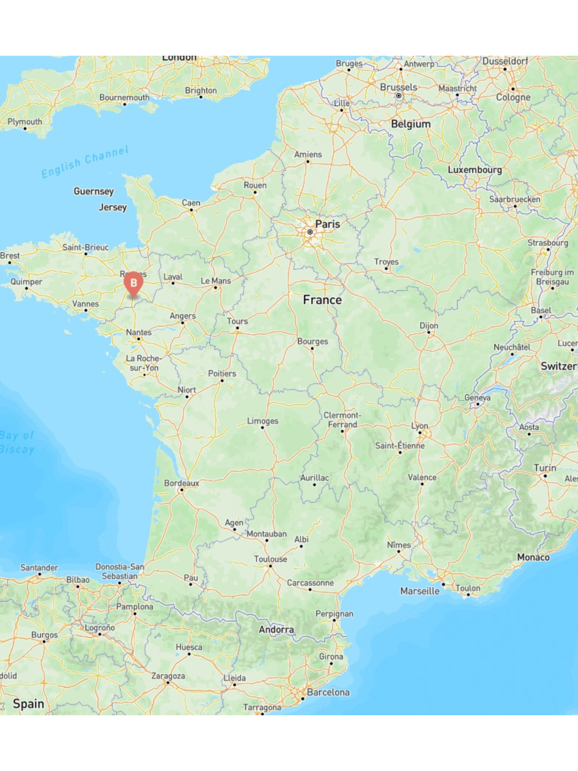 carte france avec puce sur la bretagne